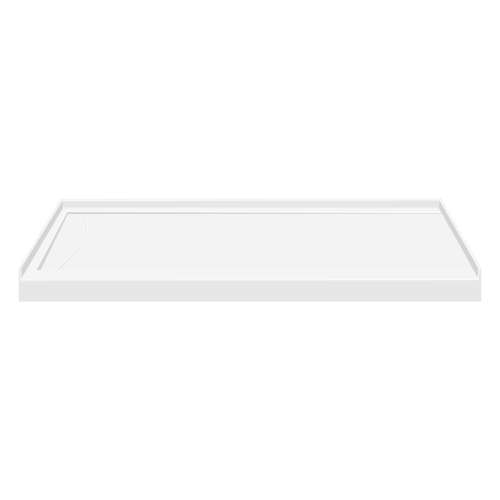 Samuel Mueller SMFSL6032L-01 60-In X 32-In Cast Solid Surface Low Profile Shower Base With Linear Concealed Left Hand Drain, White