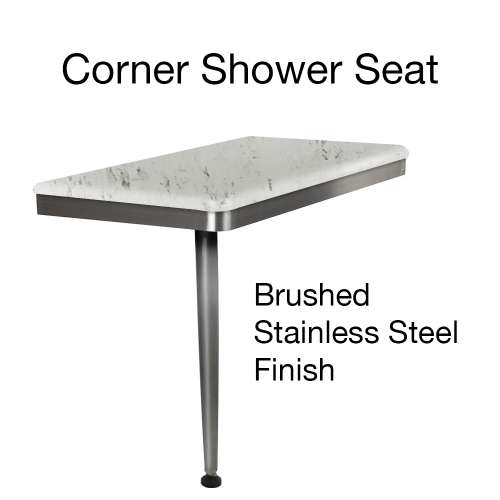 Samuel Mueller 24in x 12in Left-Hand Shower Seat with Brushed Stainless Frame and Leg, Carrara