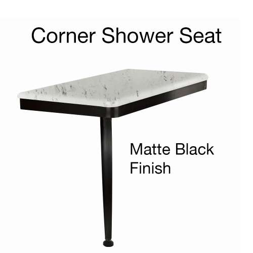 Samuel Mueller 24in x 12in Left-Hand Shower Seat with PVD Coated Matte Black Frame and Leg, Carrara