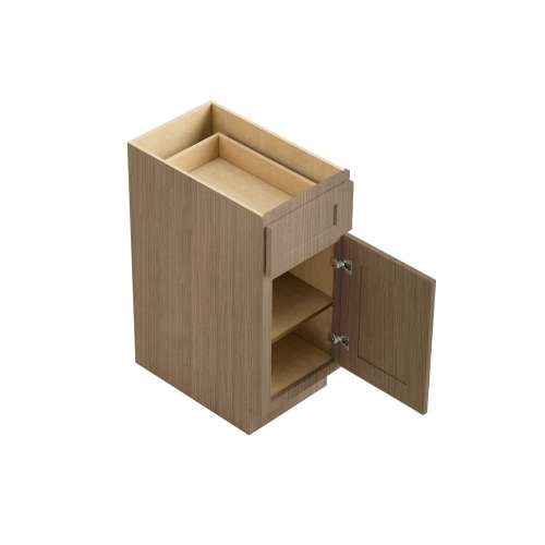 SMB15R-ASM-FR01-TW Framington 15-in x 24-in x 35-in Assembled Remington Single Door Single Drawer Base Cabinet With Right-Hand Opening Door, Tan Wood