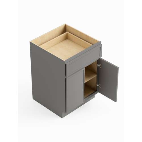 SMB30S-ASM-FR02-LG Framington 30-in x 24-in x 35-in Assembled Latitude Double Door Single Drawer Base Cabinet, Light Grey