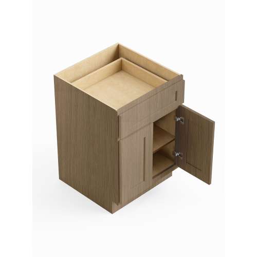 SMB24-ASM-FR01-TW Framington 24-in x 24-in x 35-in Assembled Remington Double Door Single Drawer Base Cabinet, Tan Wood