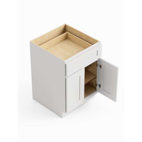 SMB24-ASM-FR01-WH Framington 24-in x 24-in x 35-in Assembled Remington Double Door Single Drawer Base Cabinet, White