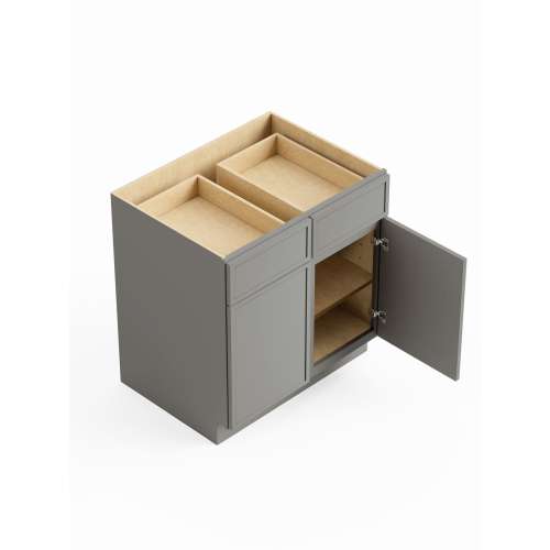 SMB42-RTA-FR02-LG Framington 42-in x 24-in x 35-in Ready To Assemble Latitude Double Door Double Drawer Base Cabinet, Light Grey