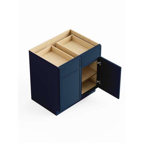SMB42-RTA-FR02-NB Framington 42-in x 24-in x 35-in Ready To Assemble Latitude Double Door Double Drawer Base Cabinet, Navy Blue