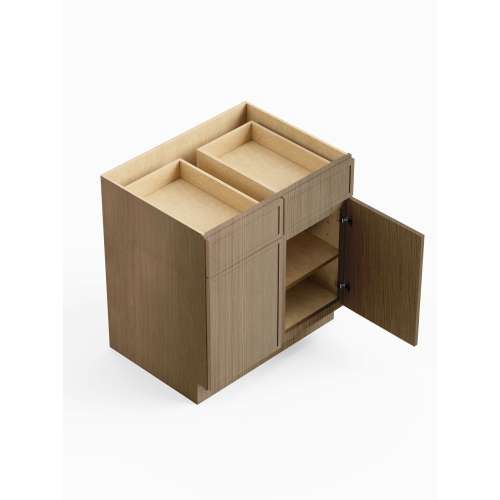 SMB42-RTA-FR02-TW Framington 42-in x 24-in x 35-in Ready To Assemble Latitude Double Door Double Drawer Base Cabinet, Tan Wood