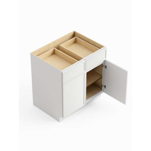 SMB30-ASM-FR02-WH Framington 30-in x 24-in x 35-in Assembled Latitude Double Door Double Drawer Base Cabinet, White