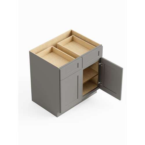 SMB42-ASM-FR01-LG Framington 42-in x 24-in x 35-in Assembled Remington Double Door Double Drawer Base Cabinet, Light Grey