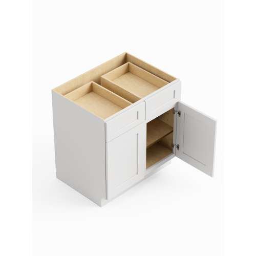 SMB33-RTA-FR01-WH Framington 33-in x 24-in x 35-in Ready To Assemble Remington Double Door Double Drawer Base Cabinet, White