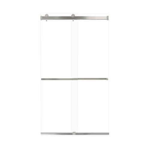 Brevity 48-in X 80-in By-Pass Shower Door with 5/16-in Clear Glass and Royston Handle, Brushed Stainless