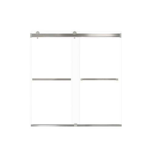 Brevity 60-in X 62-in By-Pass Bathtub Door with 5/16-in Clear Glass and Sampson Handle, Brushed Stainless