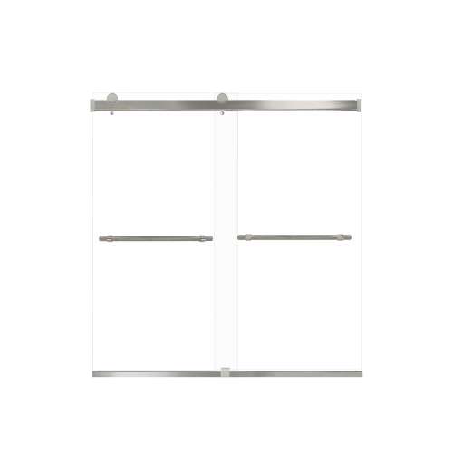 Samuel Mueller Brevity 60-in X 62-in By-Pass Bathtub Door with 5/16-in Clear Glass and Barrington Knurled Handle, Brushed Stainless