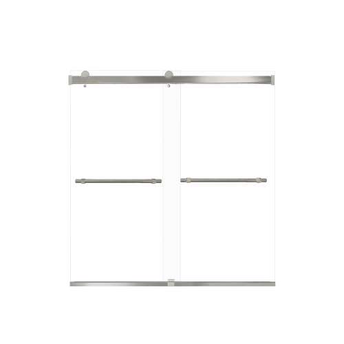 Brevity 60-in X 62-in By-Pass Bathtub Door with 5/16-in Clear Glass and Barrington Plain Handle, Brushed Stainless