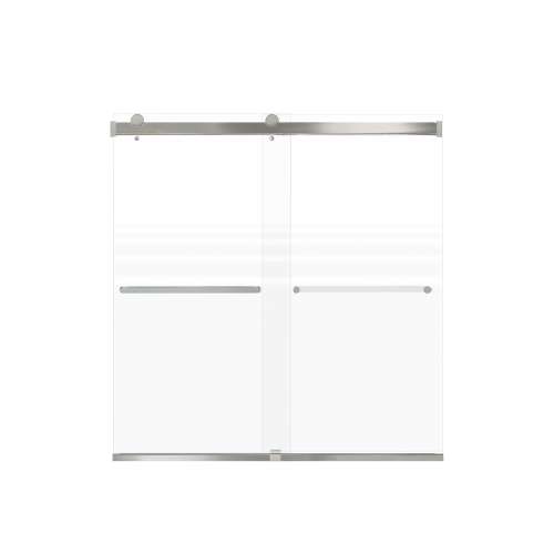 Brevity 60-in X 62-in By-Pass Bathtub Door with 5/16-in Frost Glass and Royston Handle, Brushed Stainless