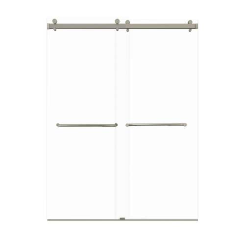 Bradley 60-in X 80-in By-Pass Shower Door with 3/8-in Low Iron Glass and Contour Handle, Brushed Stainless