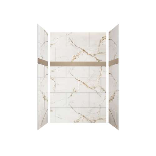 SMSDWK603696-63-GD Silhouette 60-in x 36-in x 96-in Shower Wall Kit With Caramel Wonderland 3D Garden Deco Strip, Awaken Gold (16-in x 24-in Horizontal Tile Pattern)