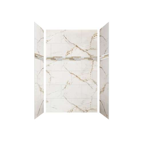 SMSDWK603696-63-MS Silhouette 60-in x 36-in x 96-in Shower Wall Kit With Caramel Linear Stacked Mosaic Deco Strip, Awaken Gold (16-in x 24-in Horizontal Tile Pattern)