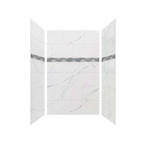 SMSDWK604896-60-MS Silhouette 60-in x 48-in x 96-in Shower Wall Kit With Grey Linear Stacked Mosaic Deco Strip, Dolomite (16-in x 24-in Horizontal Tile Pattern)