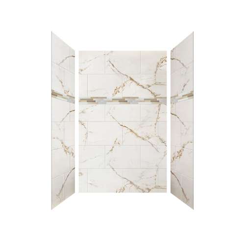 SMSDWK604896-63-MS Silhouette 60-in x 48-in x 96-in Shower Wall Kit With Caramel Linear Stacked Mosaic Deco Strip, Awaken Gold (16-in x 24-in Horizontal Tile Pattern)