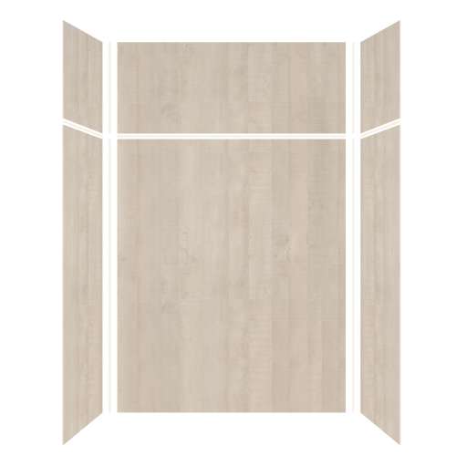 Silhouette 60-in x 32-in x 72/24-in Glue to Wall 3-Piece Transition Shower Wall Kit, Washed Oak
