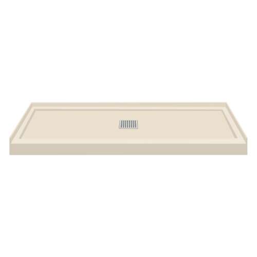 60-in x 36-in Single Threshold Center Drain Shower Base, Biscuit