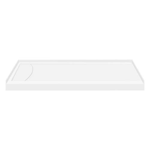 Samuel Mueller SMFSLB6032L-01 60-In X 32-In Cast Solid Surface Low Profile Tub Replacement Shower Base With Linear Concealed Left Hand Drain, White