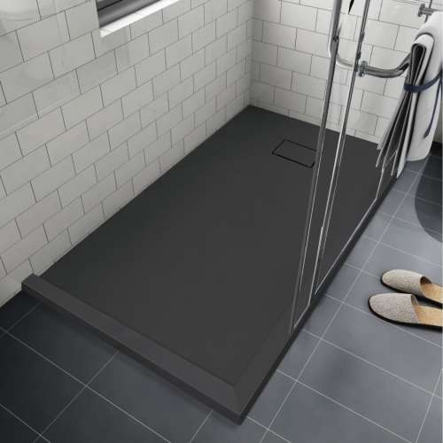 SMFZSDTR6036-09 Trimslate 60-in x 36-in Tub Replacement Shower Base with Adjustable Double Threshold and End Drain, Black