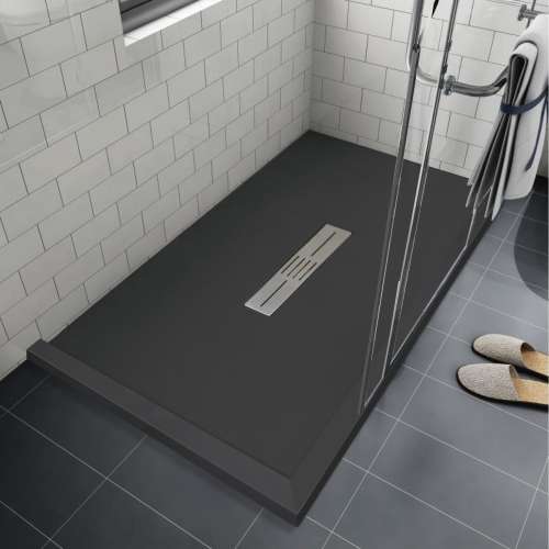 SMFZSDT6648C-09 Trimslate 66-in x 48-in Shower Base with Adjustable Double Threshold and Center Drain, Black