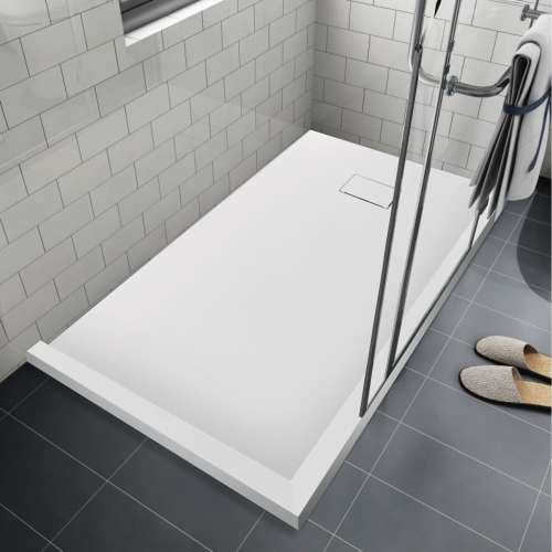 SMFZSDTR6036-31 Trimslate 60-in x 36-in Tub Replacement Shower Base with Adjustable Double Threshold and End Drain, White