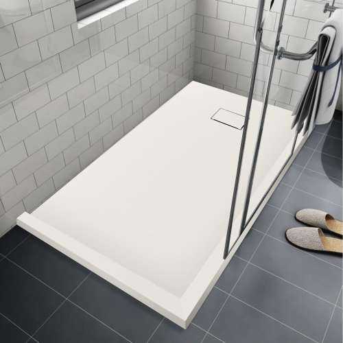 SMFZSDTR6036-32 Trimslate 60-in x 36-in Tub Replacement Shower Base with Adjustable Double Threshold and End Drain, Cameo