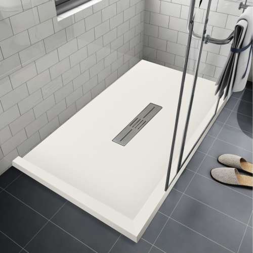 SMFZSDT6642C-32 Trimslate 66-in x 42-in Shower Base with Adjustable Double Threshold and Center Drain, Cameo