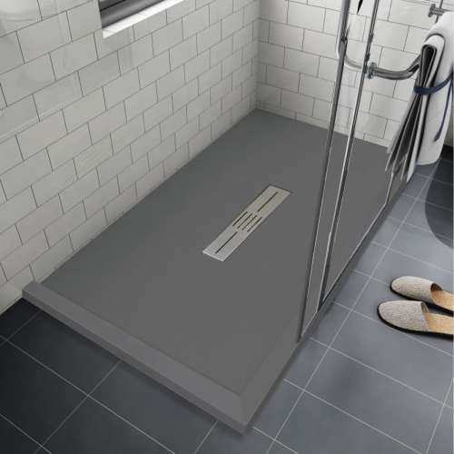 SMFZSDT6642C-40 Trimslate 66-in x 42-in Shower Base with Adjustable Double Threshold and Center Drain, Dark Grey