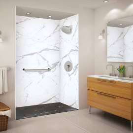 SMFZSP6032-61 Trimslate Plus 60-in x 32-in Zero Threshold Tub Replacement Shower Base with End Drain, Argenti Black