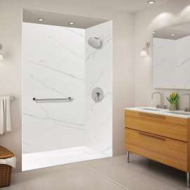 SMFZSR6032-31 Trimslate 60-in x 32-in Zero Threshold Tub Replacement Shower Base with End Drain, White