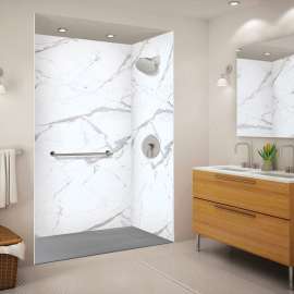 SMFZSR6032-40 Trimslate 60-in x 32-in Zero Threshold Tub Replacement Shower Base with End Drain, Dark Grey