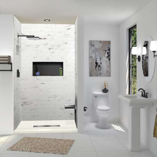 SMFZST6648C-32 Trimslate 66-in x 48-in Shower Base with Adjustable Single Threshold and Center Drain, Cameo