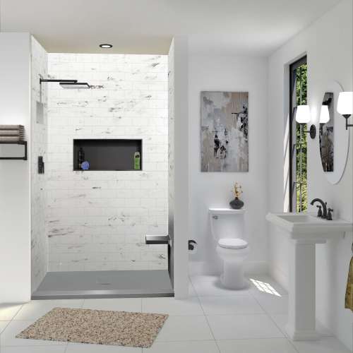 SMFZST5140C-40 Trimslate 51-in x 40-in Shower Base with Adjustable Single Threshold and Center Drain, Dark Grey