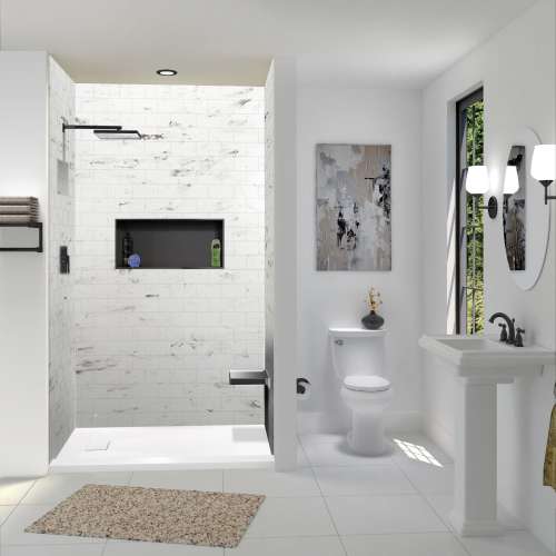 SMFZSTR6036-31 Trimslate 60-in x 36-in Tub Replacement Shower Base with Adjustable Single Threshold and End Drain, White