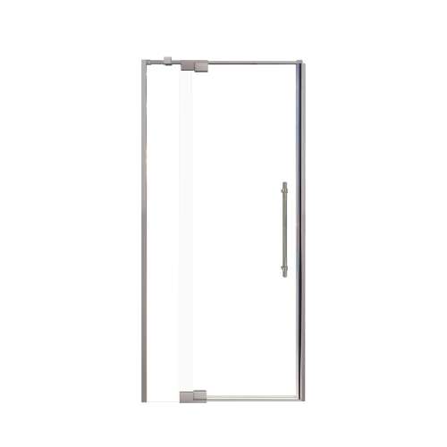 Samuel Mueller Innova 36-in X 76-in Pivot Shower Door with 3/8-in Clear Glass and Barrington Knurled Double-Sided Handle, Brushed Stainless