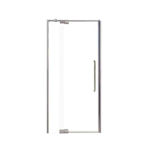 Samuel Mueller Innova 36-in X 76-in Pivot Shower Door with 3/8-in Clear Glass and Contour Handle and Knob Handle, Brushed Stainless