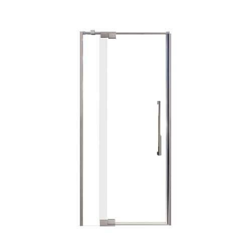 Samuel Mueller Innova 36-in X 76-in Pivot Shower Door with 3/8-in Clear Glass and Juliette Handle and Knob Handle, Brushed Stainless