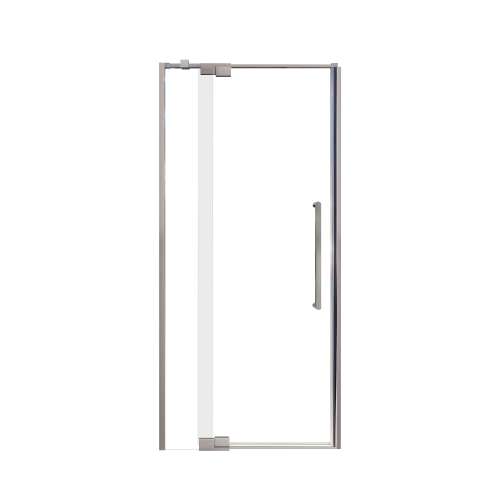 Samuel Mueller Innova 36-in X 76-in Pivot Shower Door with 3/8-in Clear Glass and Royston Handle and Knob Handle, Brushed Stainless