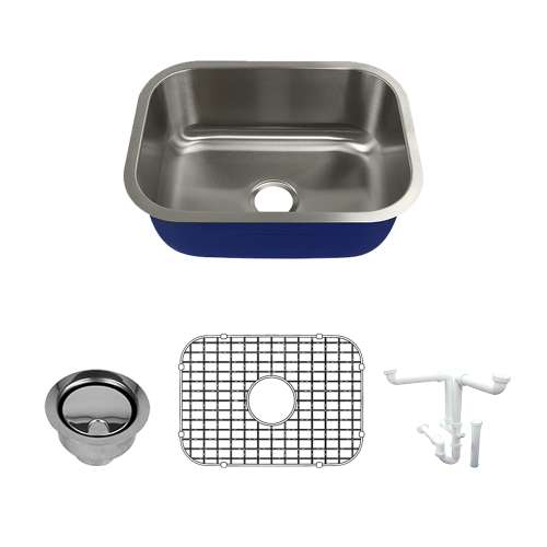 Samuel Müeller K-SMMUSB23189 Meridiana 23-In X 18-In X 9-In 16 Gauge Single Bowl Undermount Stainless Steel Kitchen Sink Kit With Bottom Sink Grid, Flip-Top Sink Strainer And Sink Drain Installation Kit