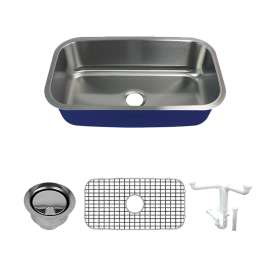 K-SMMUSS32189 Meridiana 32-in x 18-in x 9-in 16 Gauge Super Single Bowl Undermount Stainless Steel Kitchen Sink Kit With Bottom Sink Grid, Flip-Top Sink Strainer, And Sink Drain Installation Kit