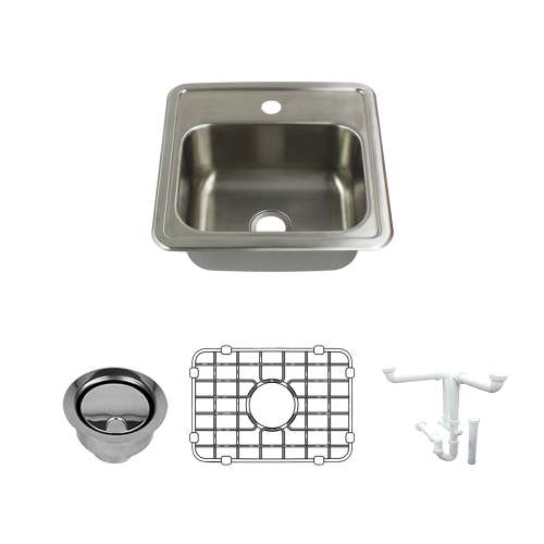 Samuel Müeller Silhouette 15in x 15in 20 Gauge Drop-in Single Bowl Kitchen Sink with 1-Hole with Grid, Strainer, Installation Kit