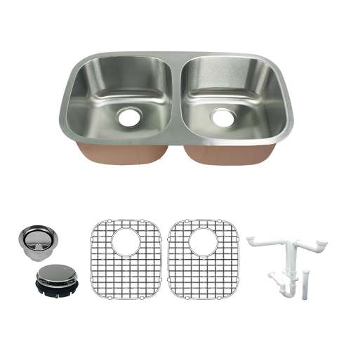 Samuel Müeller Silhouette Stainless Steel 32 Undermount Kitchen Sink Kit with Bottom Grids, Flip-Top Strainer, Flip-Top Disposal Straine