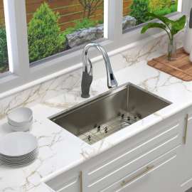 SMKWSSU321910 32-in x 19-in x 10-in 18-Gauge Undermount Stainless Steel Kitchen Workstation Sink