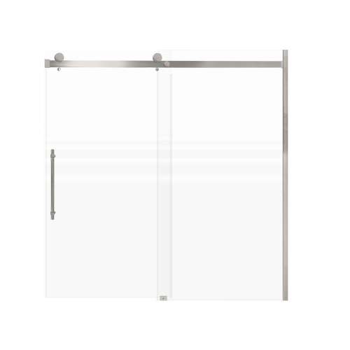 Milan 60-in X 60-in Barn Bathtub Door with 5/16-in Frost Glass and Barrington Knurled Handle and Knob Handle, Brushed Stainless