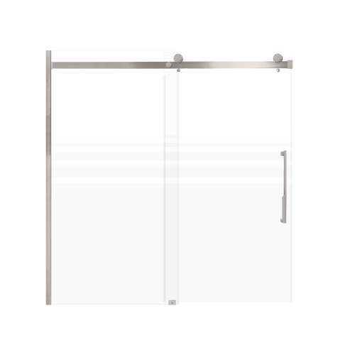 Milan 60-in X 60-in Barn Bathtub Door with 5/16-in Frost Glass and Juliette Double-Sided Handle, Brushed Stainless