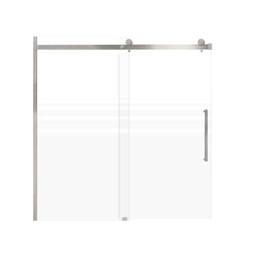 Milan 60-in X 60-in Barn Bathtub Door with 5/16-in Frost Glass and Royston Handle and Knob Handle, Brushed Stainless